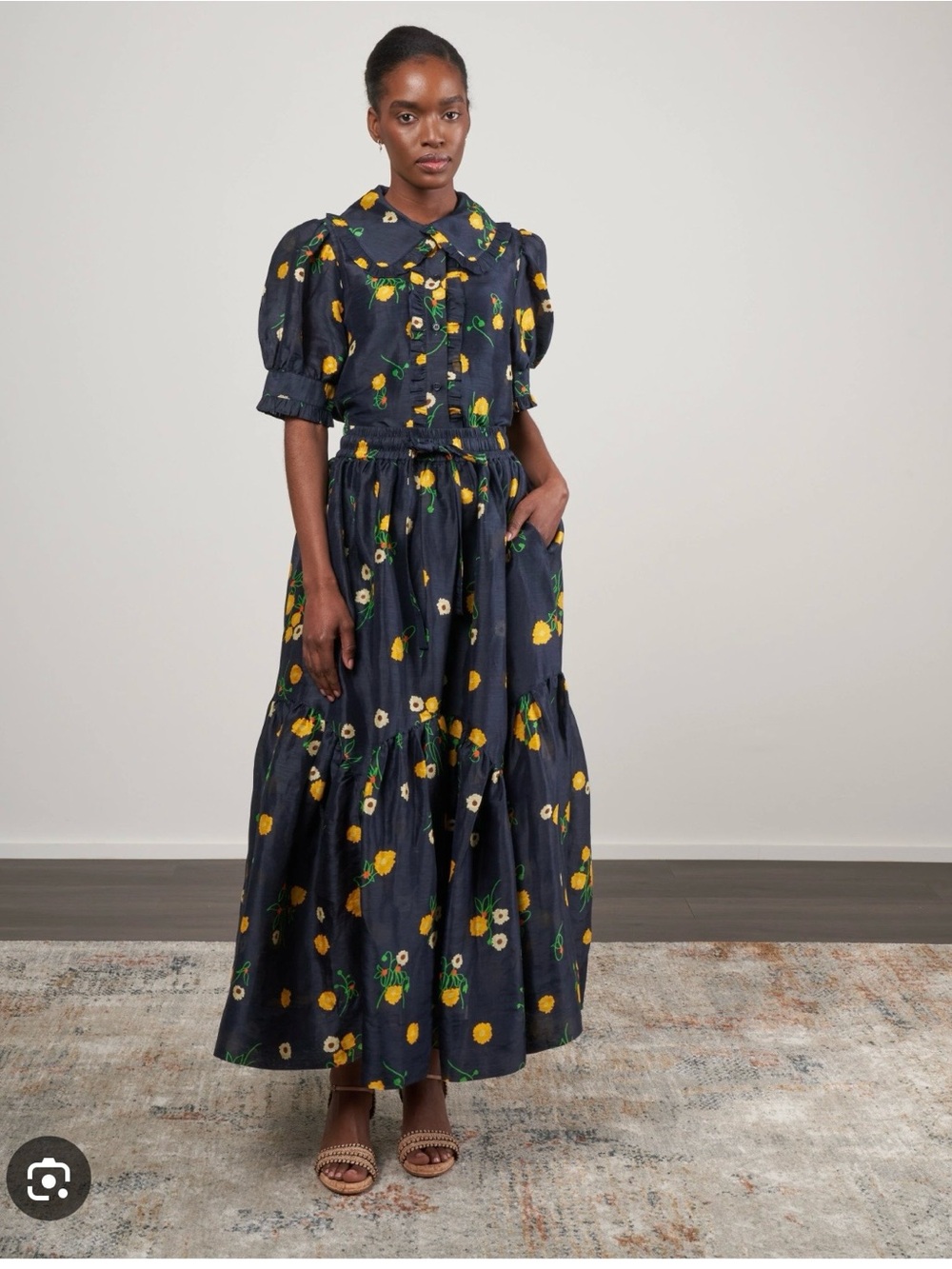 Lee Mathews Navy Floral Blouse & Maxi Skirt Set